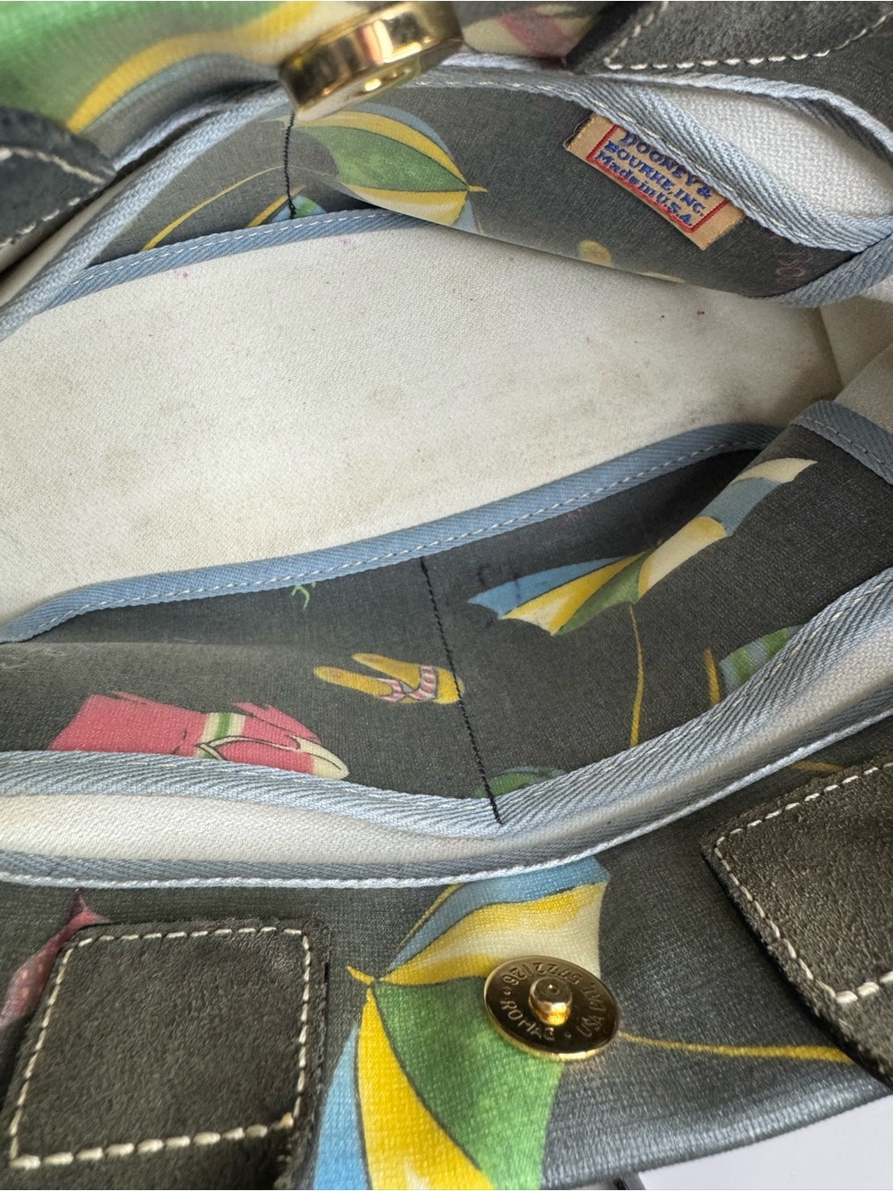 #326 Dooney & Bourke Y2K Summer Beach Tassel Coated Canvas & Leather Two Way Bag - Picture 12 of 14
